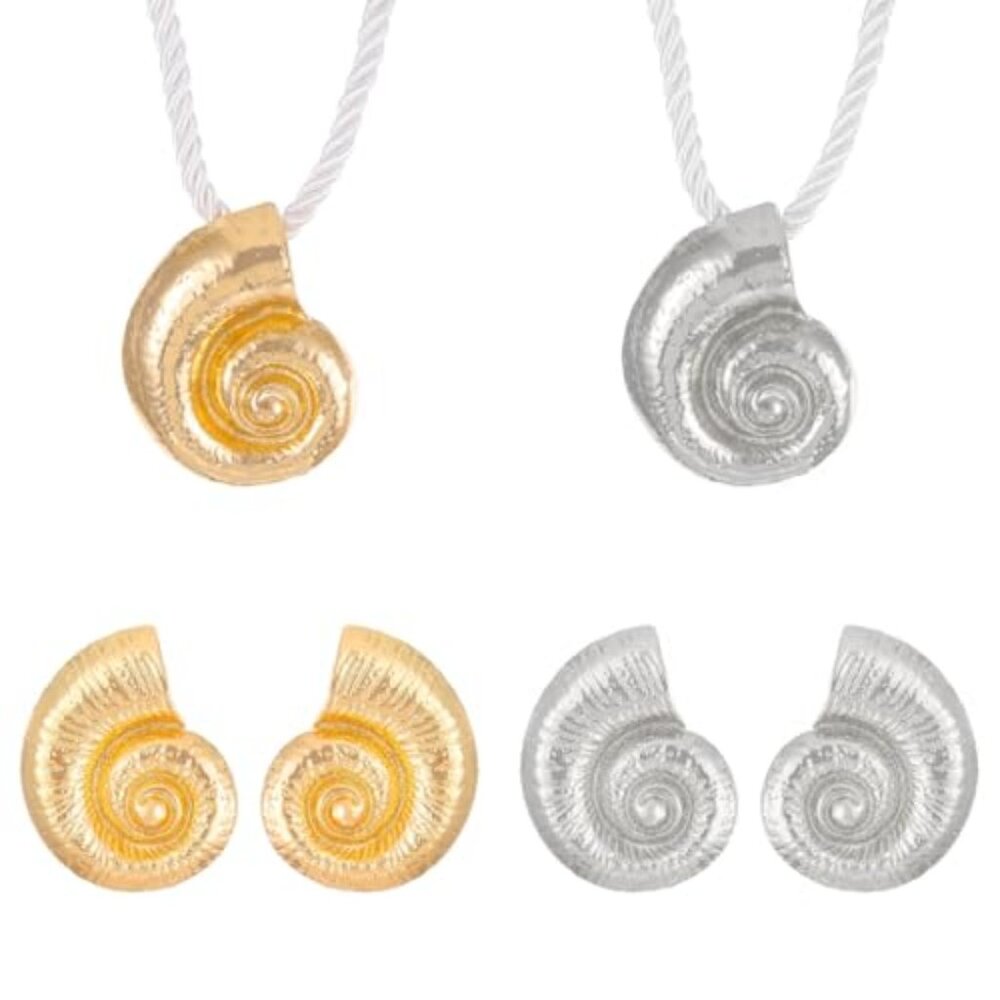 Gold-Tone Conch Shell Necklace Earrings Jewelry‎ Set for Women
